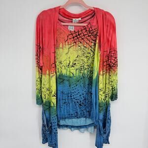 Parsley & Sage Tunic Set Bohemian Artsy Asymmetrical Rainbow Hippie Festival L